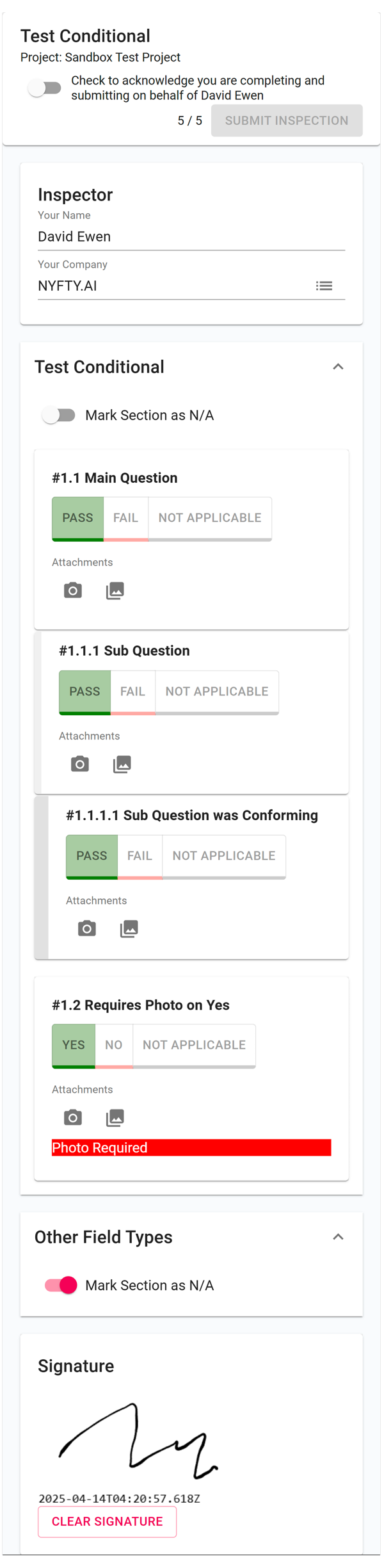 Procore's Inspections Template with Conditional Logic via Nyfty bot