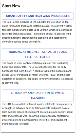 Toolbox Topic Selection for Foremen in the Field